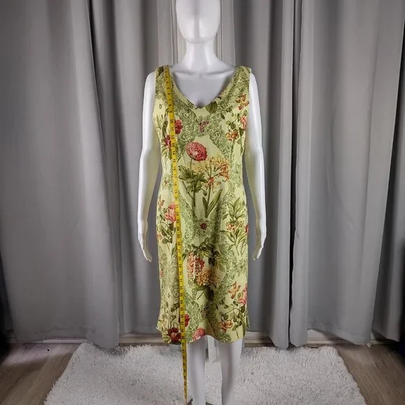 Talbots Yellow Green Floral Sleeveless 100% Cotton A-Line Midi Dress Size 10 - Picture 6 of 11